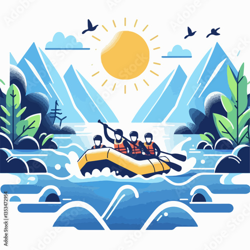 white water rafting vector illustration