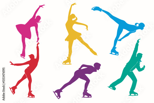 set of Ice skating silhouette vector illustration