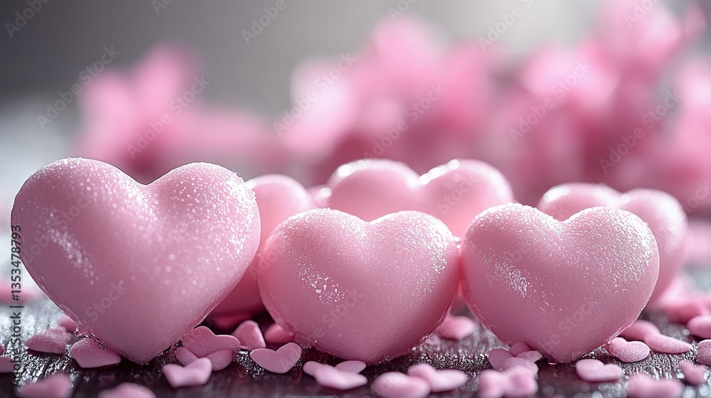 Fototapeta premium Delicate pink hearts on a dark surface