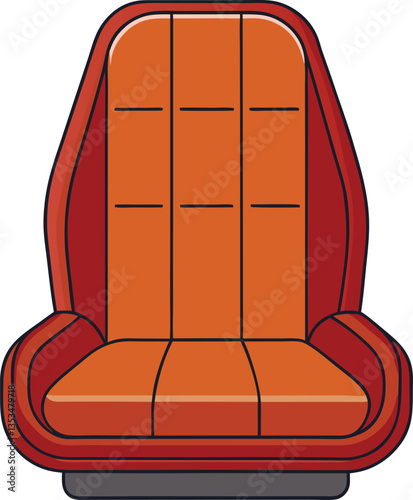 Sports car seat vector illustration, A vector illustration of a sports car seat with sleek design and modern orange upholstery, offering style and comfort.
