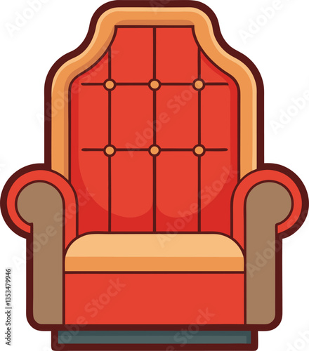 Armchair vector illustration with tufted design, A vector illustration of a luxurious red armchair with tufted upholstery, offering a classic and elegant look.
