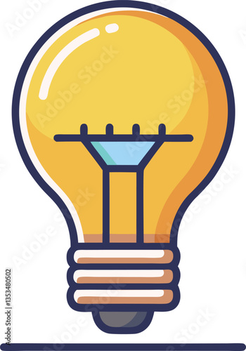 Light bulb vector illustration with blue filament, A vector illustration of a yellow light bulb featuring a blue filament in a modern and clean design.
