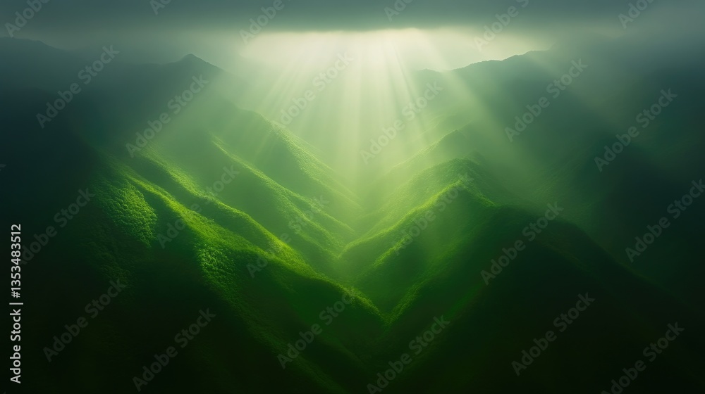 Fototapeta premium Verdant valley bathed in ethereal sunlight