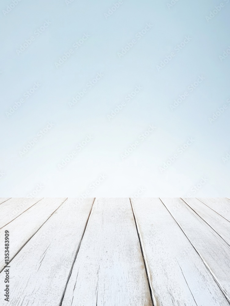 Sky Backdrop with White Wooden Floor: Serene and spacious, great for product displays or showcases Sky Backdrop with White Wooden Floor: Serene and spacious, great for product displays or showcases