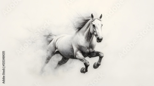 Majestic White Horse Galloping with Graceful Mane and Dynamic Motion Effect