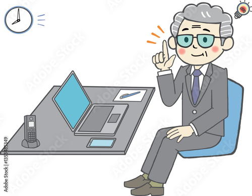 仕事中、時報でハッと気が付く壮年男性会社員