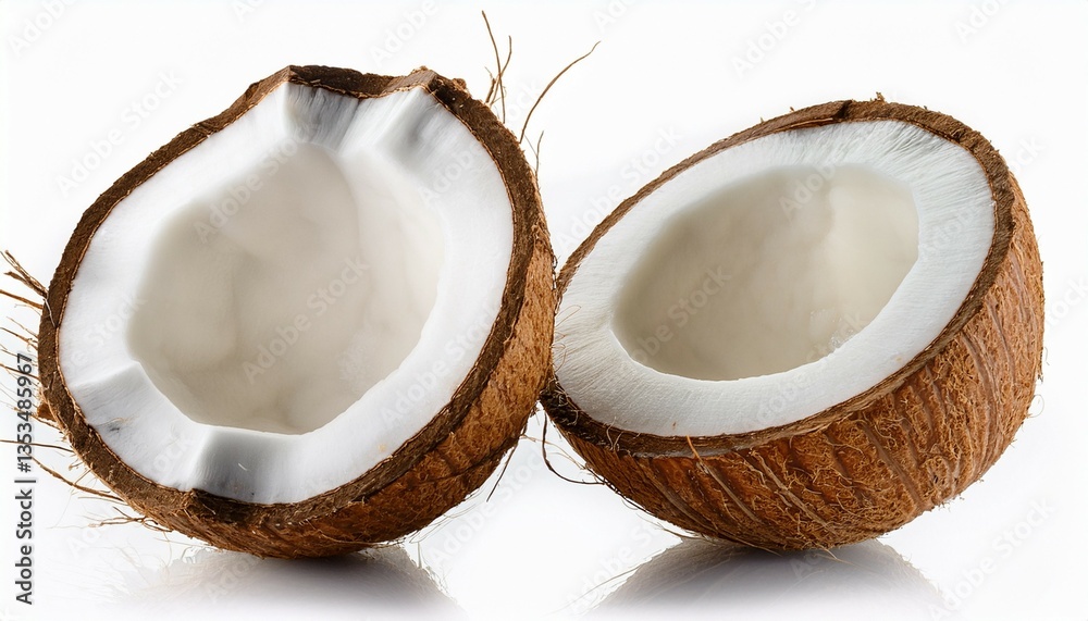 two halves of coconut isolated on transparent background two halves of coconut isolated on transparent background