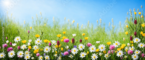 wildflowers in meadow, blue...