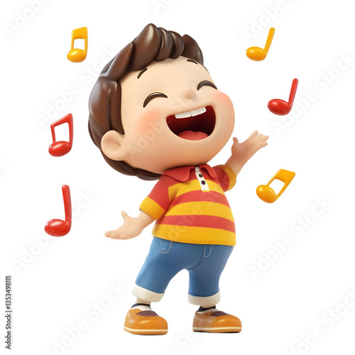 Wallpaper Mural Cheerful Cartoon Boy Singing with Music Notes Torontodigital.ca