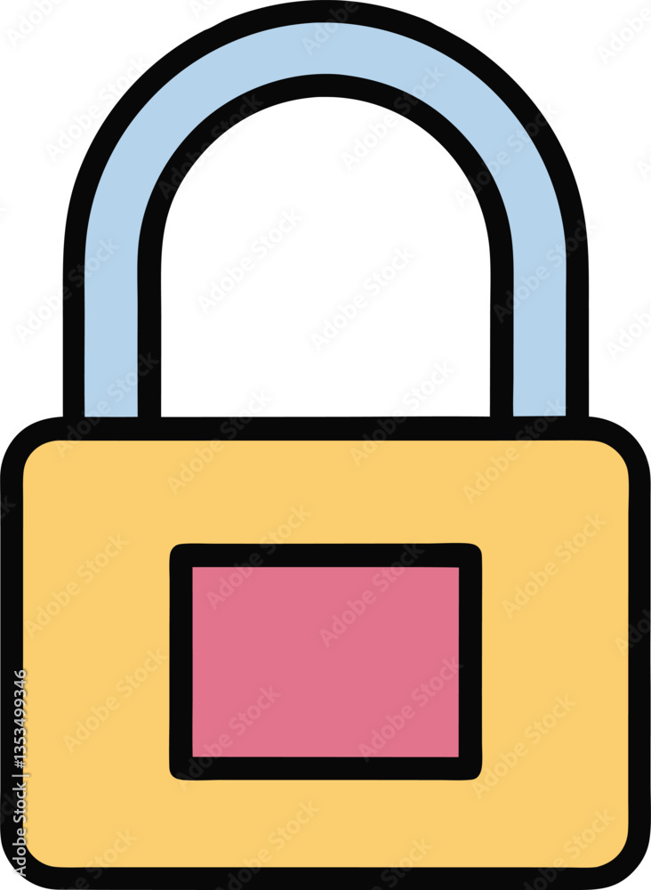 Minimalistic Yellow and Teal Padlock Vector, A simple minimalistic yellow and teal padlock vector with a pink square on the body, representing security and protection.
Minimalistic Yellow and Teal Padlock Vector, A simple minimalistic yellow and teal padlock vector with a pink square on the body, representing security and protection.