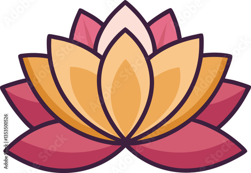 Orange and Pink Lotus Flower Vector Design, A vibrant orange and pink lotus flower vector design, symbolizing beauty, tranquility, and spiritual enlightenment.
