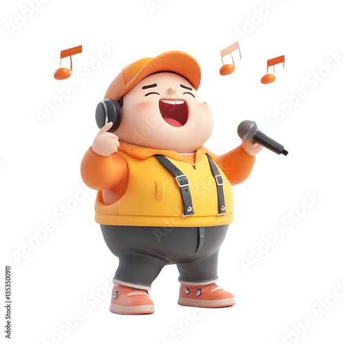 Wallpaper Mural Cheerful Cartoon Character Singing With Headphones And Microphone Torontodigital.ca
