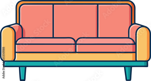 Vector Colorful Sofa with Teal Legs Icon Design, A vector design of a colorful sofa with soft pink cushions and teal legs, perfect for home decor and modern interior design.
