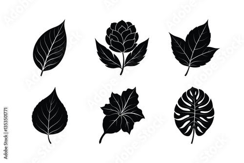 many kinds of leaves silhouette vector illustration