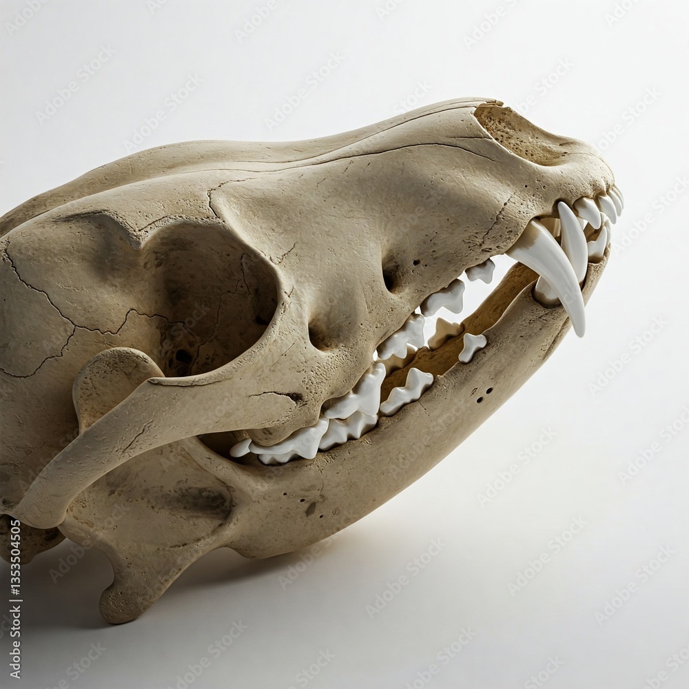 Fototapeta premium closeup of a detailed animal skull with visible teeth against a white background