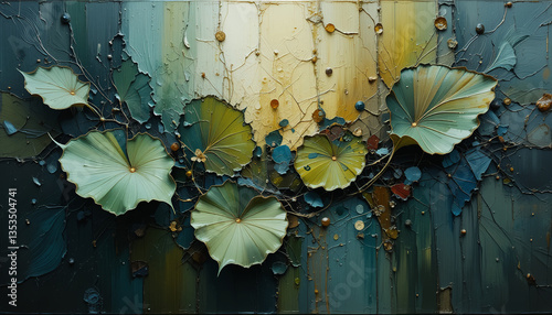 Organic Abstract Oil Painting of Foliage with Rich Earthy Textures and Deep Green Hues
