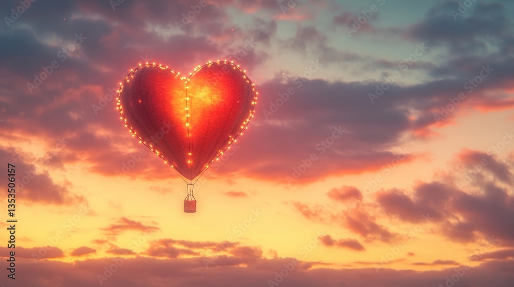 Obraz premium Heart Shaped Hot Air Balloon at Sunset