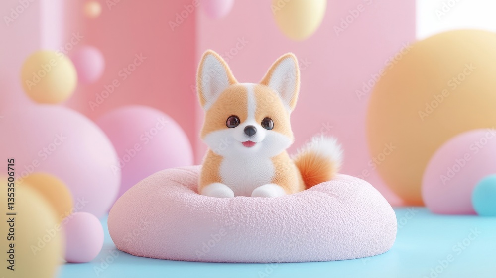 Fototapeta premium Adorable 3D Rendered Corgi Puppy in Pastel Setting