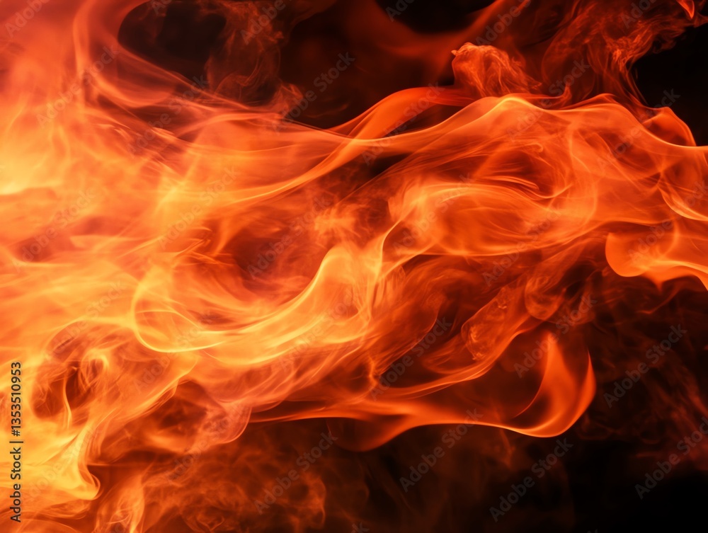 Abstract fiery orange flames and smoke isolated on black background. Perfect for design, backgrounds, and visual effects. Abstract fiery orange flames and smoke isolated on black background. Perfect for design, backgrounds, and visual effects.