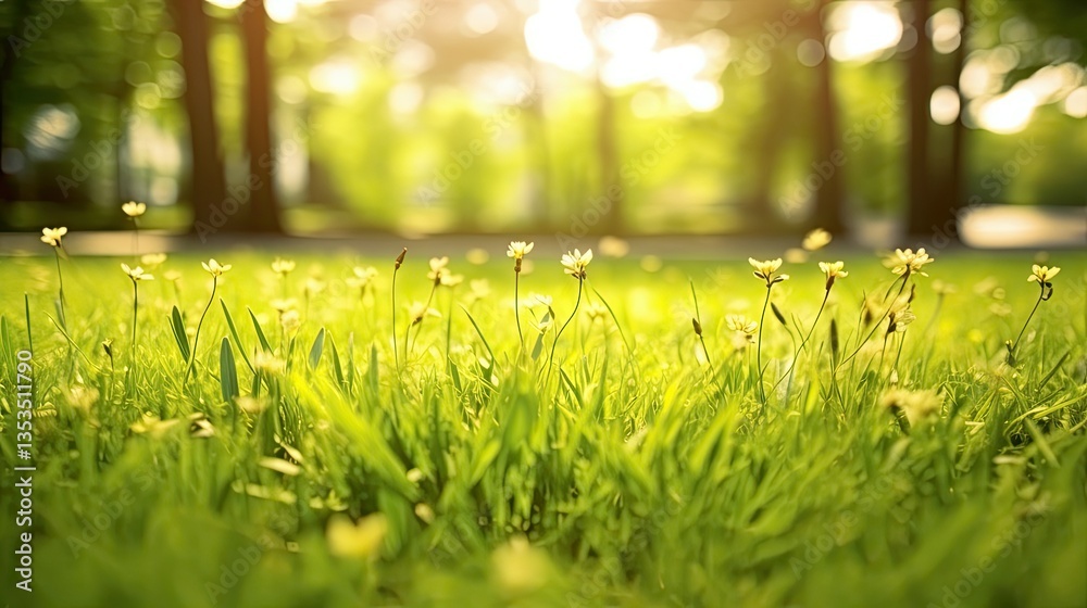 A  beautiful Spring Park with Colorful Blossoms and Selective  isolated on the background     
