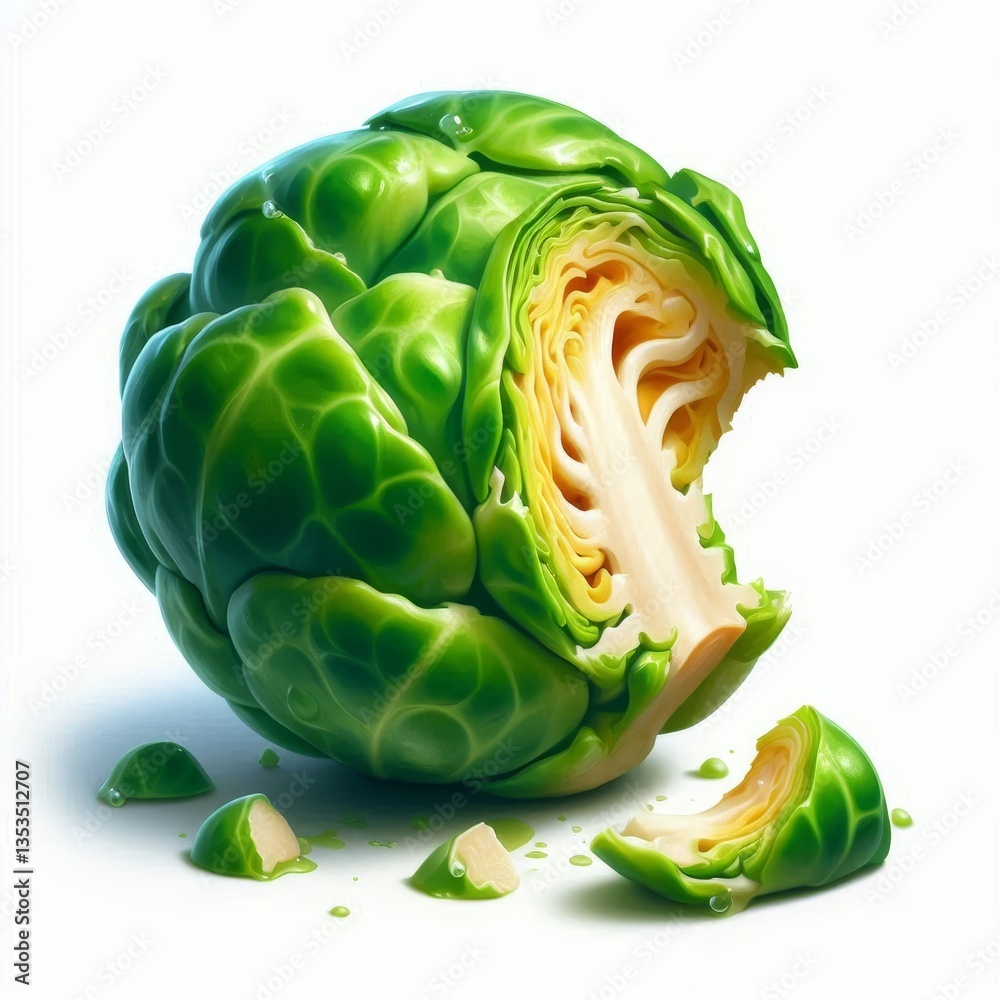 Obraz premium Artistic portrayal of a halved brussel sprout showcasing intricate interior layering