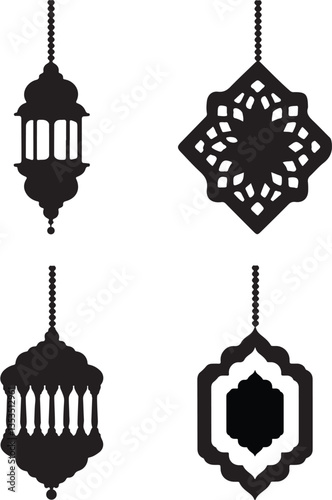 Set of lantern different design icons vector on white background.