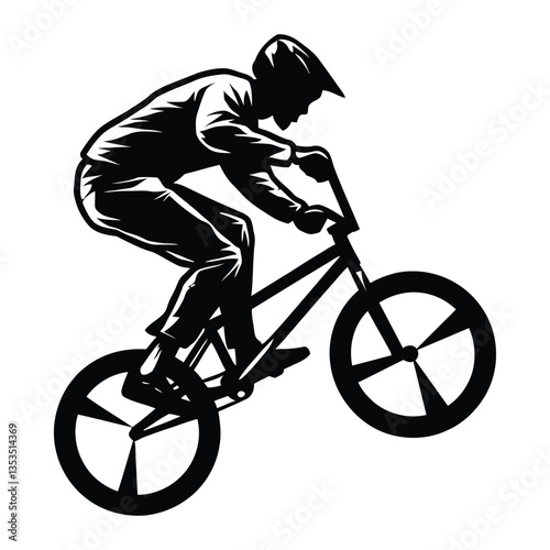 BMX rider Silhouette, Vector, Icon, Logo, White Background.