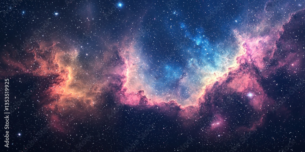Fototapeta premium A surreal cosmic sky with colorful nebula clouds and thousands of twinkling stars