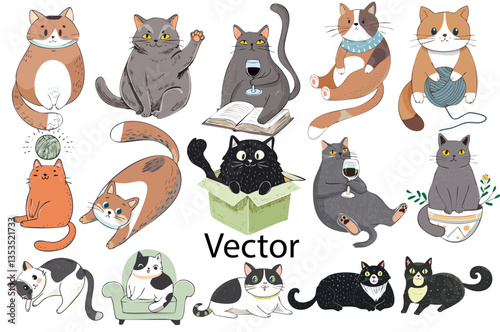 Cat Vector Set Funny Cat
Cute and funny cat illustrations Cat Illustration set Handmade scribbles doodle illustrations