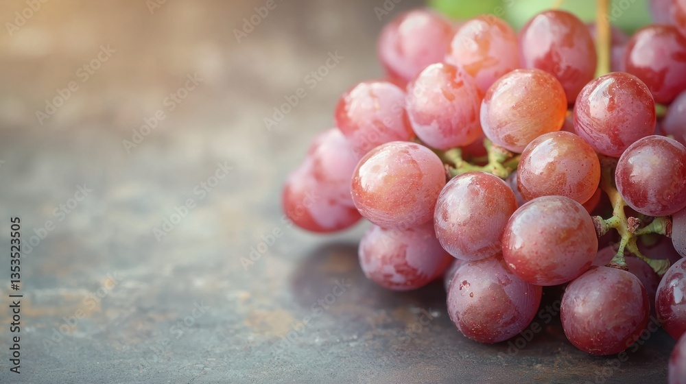 Fresh Red Grapes on Rustic Surface with Natural Light Background