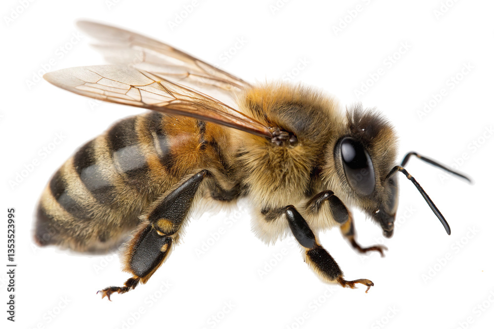 Bee resting on a surface showcasing details of its wings and eyes Bee resting on a surface showcasing details of its wings and eyes