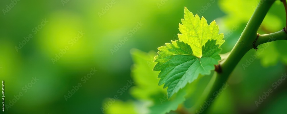 Young grapevine shoot, vibrant green leaves, tiny buds , wine, fruit Young grapevine shoot, vibrant green leaves, tiny buds , wine, fruit