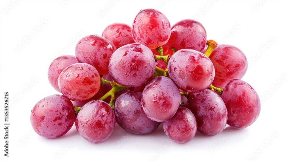 Fresh and Juicy Red Grapes with Water Droplets on White Background Fresh and Juicy Red Grapes with Water Droplets on White Background