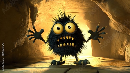 Fototapeta Naklejka Na Ścianę i Meble -  Spiky Black Monster in Dark Cave