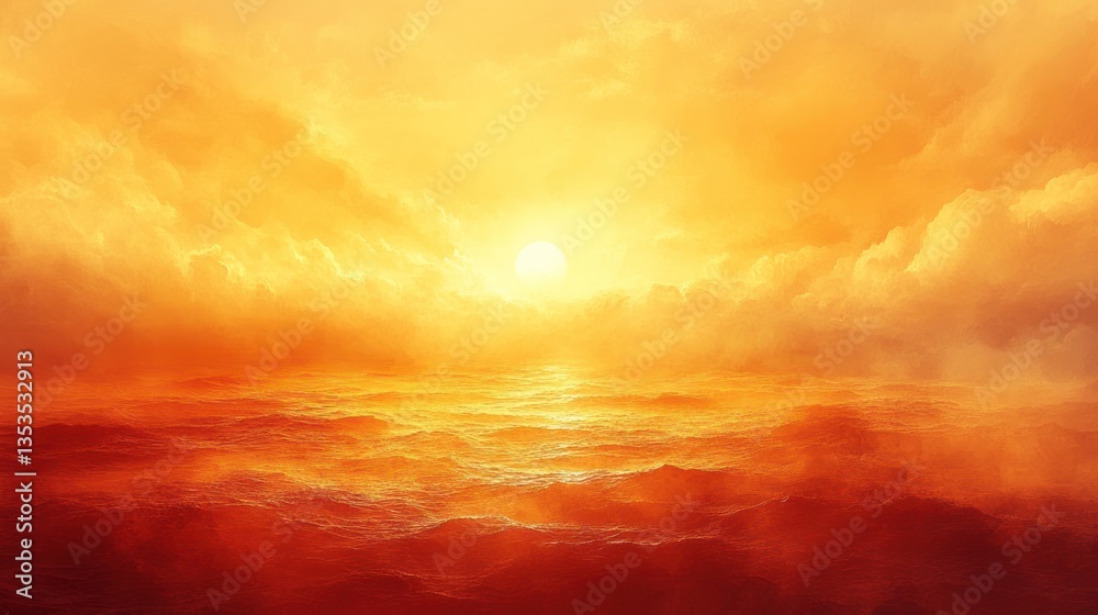 Obraz premium Fiery Sunset Over a Misty Sea