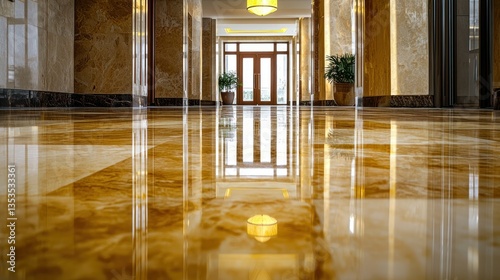 Glistening onyx flooring in a luxury hotel entrance
