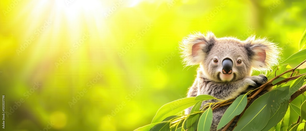 Obraz premium Nature's beauty koala relaxing on a branch in bright daylight