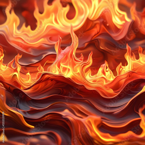 A dynamic and intense abstract background resembling burning flames. The image features a blend of fiery orange, red, and yellow hues, creating a realistic texture of fire and heat. 