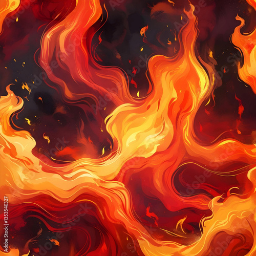 A dynamic and intense abstract background resembling burning flames. The image features a blend of fiery orange, red, and yellow hues, creating a realistic texture of fire and heat. 