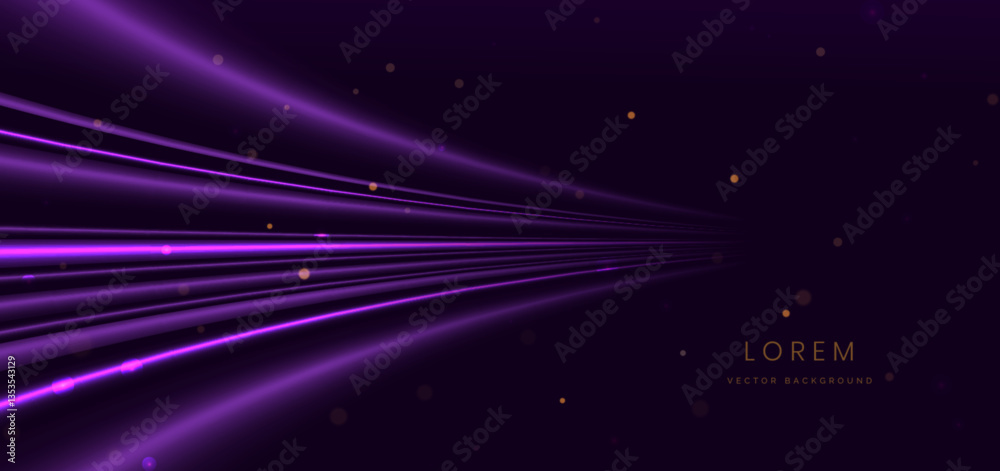 Obraz premium Elegant glowing purple curved rays on dark purple background.