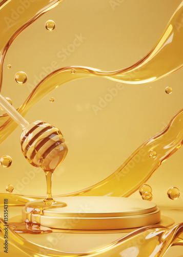 Golden Honey Luxury 3D Display Podium, Nature cosmetic field scene