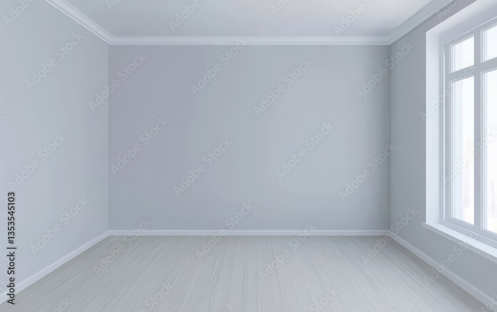 Fototapeta premium Empty modern room with large window and neutral color scheme