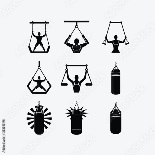 High-resolution exercise silhouette vector pack for digital designs, posters, and t-shirts. Great for fitness branding and promotional materials.
