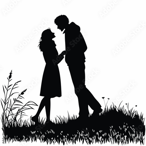 Beautiful romantic couple love moment silhouette vector illustration isolated on white background