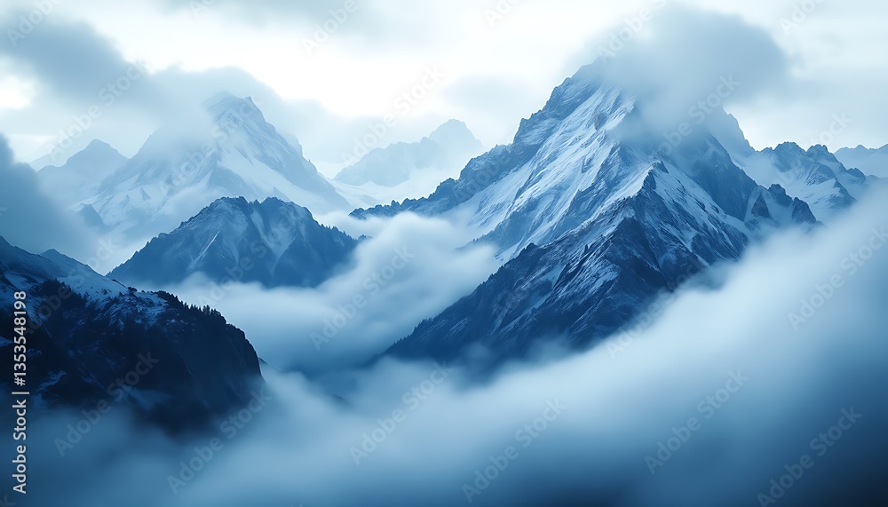 Mystic Mountain Peaks Enshrouded in Fog and Clouds Nature Scenery Mystic Mountain Peaks Enshrouded in Fog and Clouds Nature Scenery