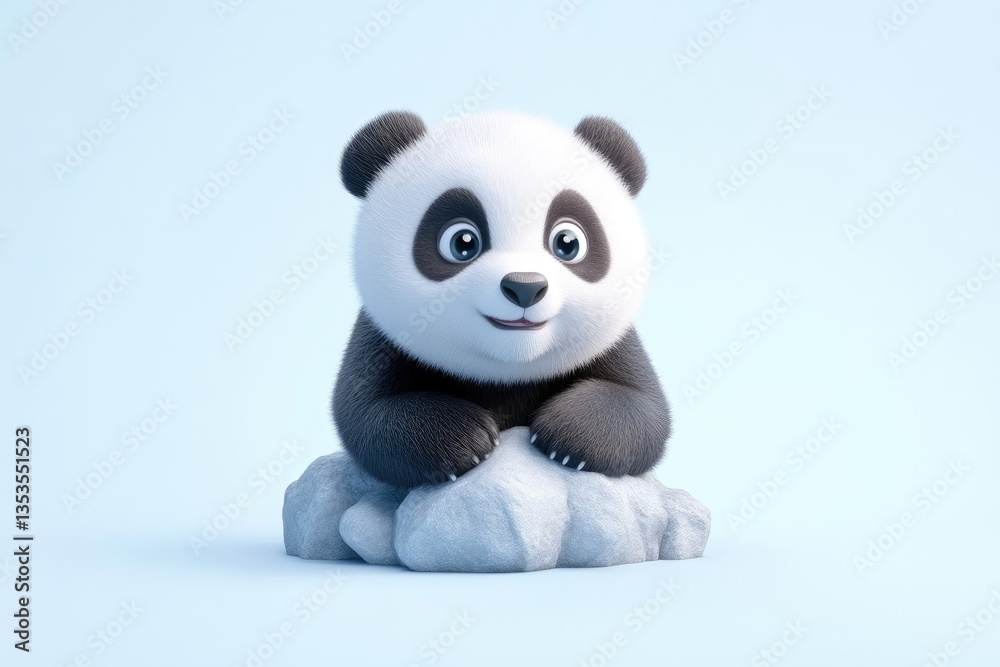 Cute cartoon panda cub sits on a cloud Cute cartoon panda cub sits on a cloud