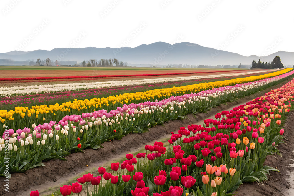 Colorful Tulip Field with Pathway – Spring Bloom Landscape Colorful Tulip Field with Pathway – Spring Bloom Landscape