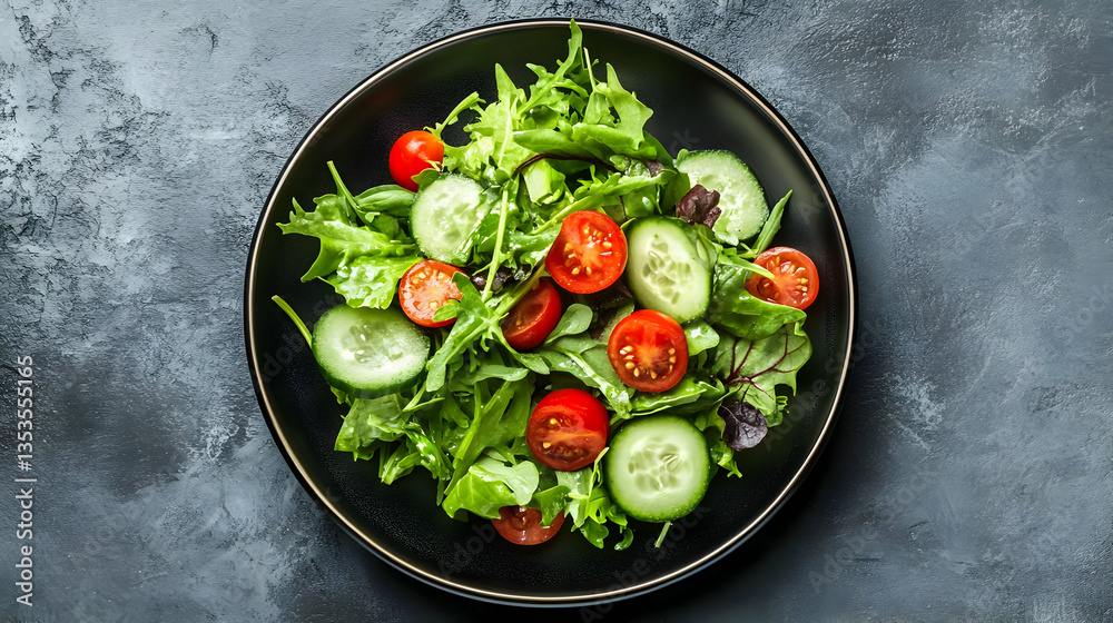 Fresh Salad with Cucumber and Cherry Tomatoes on Dark Background