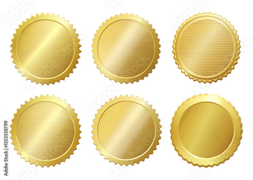 Collection of Six Golden Award Seals Blank Templates for Design isolated on white or transparent background