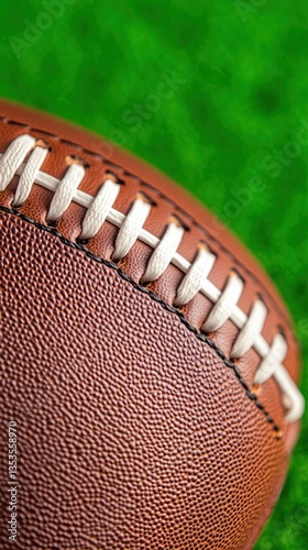 Close-up American Football on Grass Field